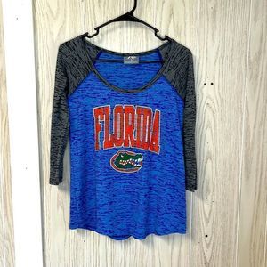 Florida Gators 1/2 sleeve shirt Raglin style. Blue and grey with logo on front
